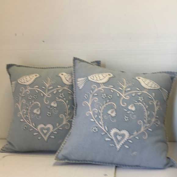 Jan Constantine Hand Embroidered Heart Floral and Bird Felted Wool Pillow - Picture 3 of 3